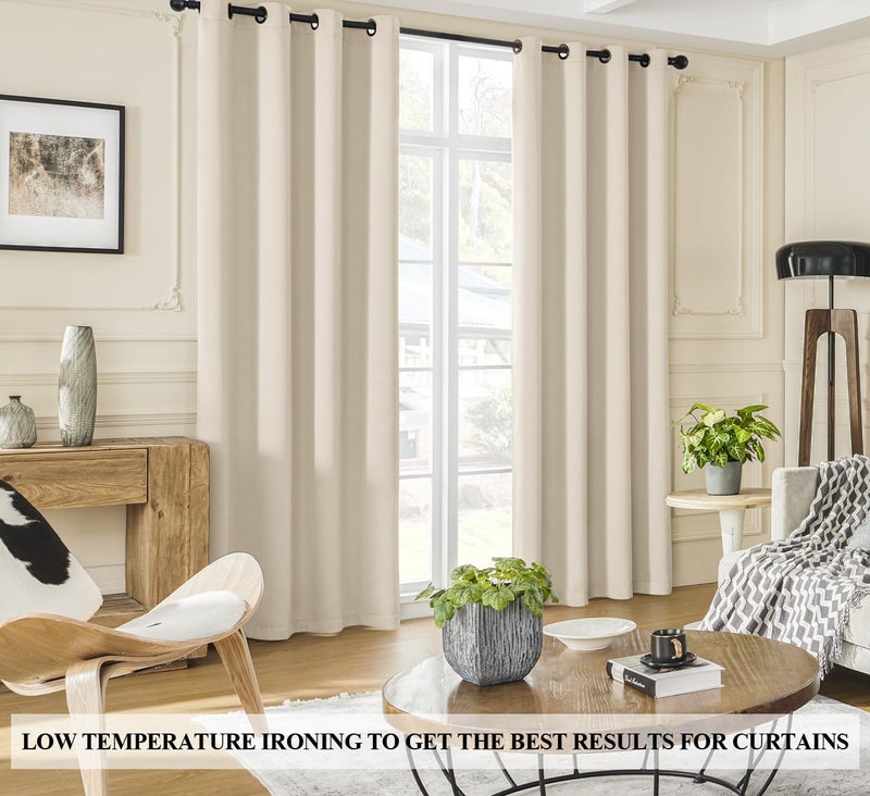 Rutterllow 100% Blackout Curtains, 96 inches 2 Panel Sets, Heat and Full Light Blocking Drapes with Grommets for Bedroom, Thermal Insulated Window Treatment Drapes for Living Room (Beige,52x96inch) - Image 3